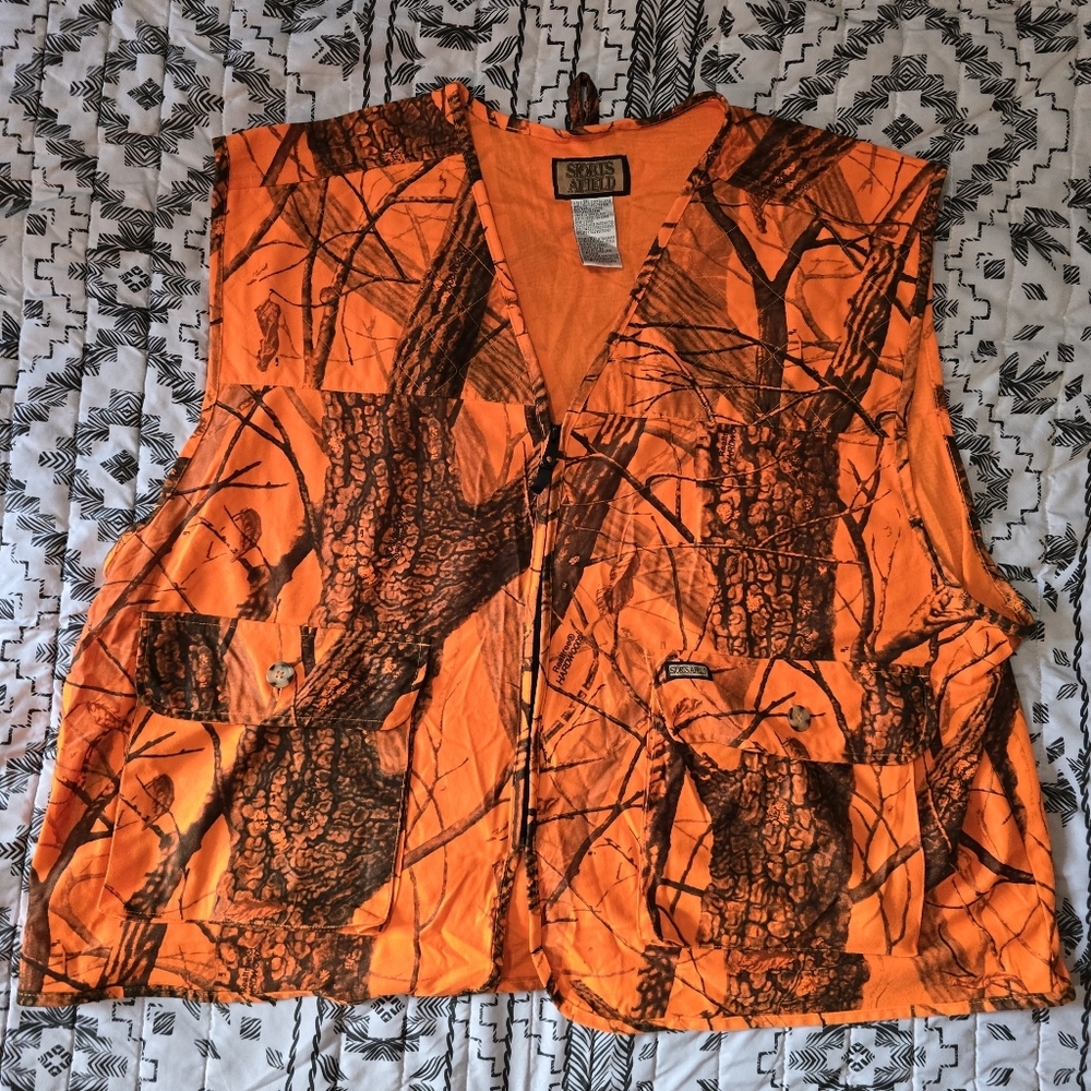 Realtree Sports Afield Blaze Orange Camo Vest Size 3X Hunting Utility Outdoor